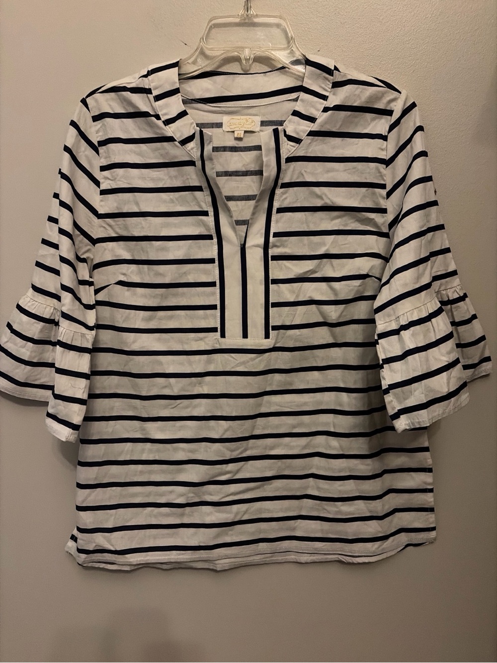 Mud Pie White & Black Striped Split-Neck Blouse